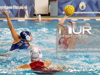 Fotini Triha (5) is seen in action during the match Olympiacos vs. National Piraeus during the Final Water Polo Super Cup at Papastrateio Sw...