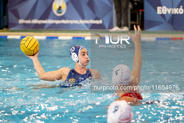 Eleni Kanetidou (10) is seen in action during the match Olympiacos vs. National Piraeus during the Final Water Polo Super Cup at Papastratei...