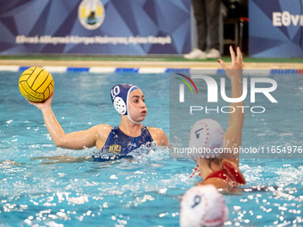 Eleni Kanetidou (10) is seen in action during the match Olympiacos vs. National Piraeus during the Final Water Polo Super Cup at Papastratei...