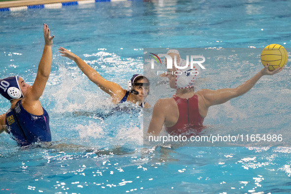 Stefania Santa (4) is seen in action during the match Olympiacos vs. National Piraeus during the Final Water Polo Super Cup at Papastrateio...