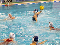 Eleni Beta (4) is seen in action during the match Olympiacos vs. National Piraeus during the Final Water Polo Super Cup at Papastrateio Swim...