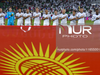 Players of Kyrgyzstan line up before the FIFA World Cup 2026 AFC Asian Qualifiers 3rd round group A match between Qatar and Kyrgyzstan at Al...