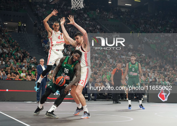 Mattias Lessor of Panathinaikos BC participates in the Euroleague basketball match between Panathinaikos AKTOR Athens and FC Bayern Munich a...