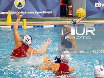 Eleni Kanetidou (10) is seen in action during the match Olympiacos vs. National Piraeus during the Final Water Polo Super Cup at Papastratei...