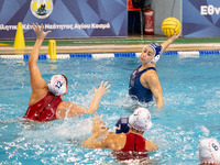 Eleni Kanetidou (10) is seen in action during the match Olympiacos vs. National Piraeus during the Final Water Polo Super Cup at Papastratei...