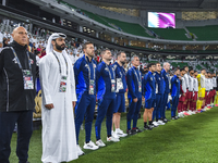 Qatar National team head coach Bartolome Marquez, his staff, and substitutes line up before the FIFA World Cup 2026 AFC Asian Qualifiers 3rd...