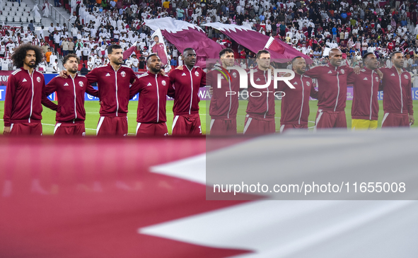 Players of Qatar line up before the FIFA World Cup 2026 AFC Asian Qualifiers 3rd round group A match between Qatar and Kyrgyzstan at Al Thum...