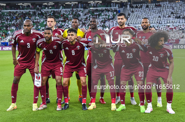 Players of Qatar pose for a team photo before the FIFA World Cup 2026 AFC Asian Qualifiers 3rd round group A match between Qatar and Kyrgyzs...