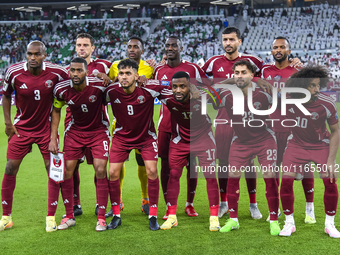 Players of Qatar pose for a team photo before the FIFA World Cup 2026 AFC Asian Qualifiers 3rd round group A match between Qatar and Kyrgyzs...