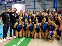 The National Piraeus team poses for a photo after the match Olympiacos vs. National Piraeus during the Final Water Polo Super Cup at Papastr...