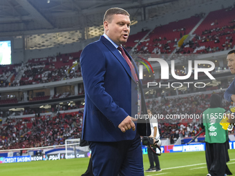 Maksim Lisitsyn, Head Coach of Kyrgyzstan, looks on before the FIFA World Cup 2026 AFC Asian Qualifiers 3rd round group A match between Qata...