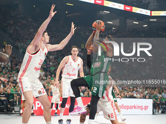 Lorenzo Brown of Panathinaikos participates in the Euroleague basketball match between Panathinaikos AKTOR Athens and FC Bayern Munich at OA...