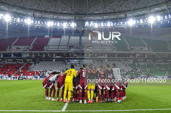 Players of Qatar celebrate after winning the FIFA World Cup 2026 AFC Asian Qualifiers 3rd round group A match between Qatar and Kyrgyzstan a...