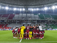 Players of Qatar celebrate after winning the FIFA World Cup 2026 AFC Asian Qualifiers 3rd round group A match between Qatar and Kyrgyzstan a...