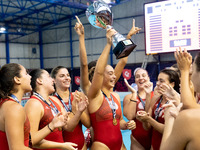 The Olympiacos team celebrates its win after the match Olympiacos vs. National Piraeus during the Final Water Polo Super Cup at Papastrateio...