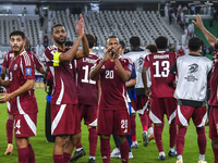 Players of Qatar celebrate after winning the FIFA World Cup 2026 AFC Asian Qualifiers 3rd round group A match between Qatar and Kyrgyzstan a...