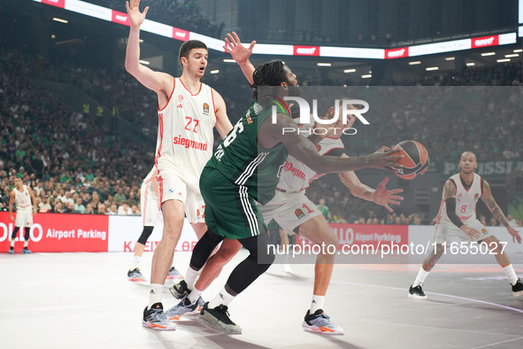 Mattias Lessor of Panathinaikos BC participates in the Euroleague basketball match between Panathinaikos AKTOR Athens and FC Bayern Munich a...