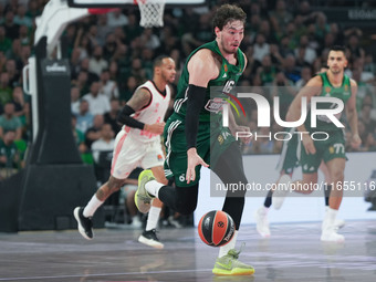 Cedi Osman of Panathinaikos plays during the Euroleague basketball match between Panathinaikos AKTOR Athens and FC Bayern Munich at OAKA Oly...