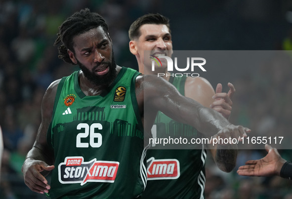 Mattias Lessor of Panathinaikos reacts during the Euroleague basketball match between Panathinaikos AKTOR Athens and FC Bayern Munich at OAK...