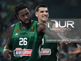 Mattias Lessor of Panathinaikos reacts during the Euroleague basketball match between Panathinaikos AKTOR Athens and FC Bayern Munich at OAK...