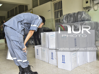 Distribution of rations from UNICEF and the Ministry of Social Affairs occurs in schools for displaced people in Beirut, Lebanon, on October...