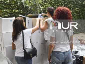 Distribution of rations from UNICEF and the Ministry of Social Affairs occurs in schools for displaced people in Beirut, Lebanon, on October...