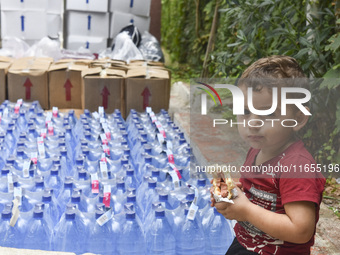 Distribution of rations from UNICEF and the Ministry of Social Affairs occurs in schools for displaced people in Beirut, Lebanon, on October...