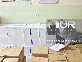 Distribution of rations from UNICEF and the Ministry of Social Affairs occurs in schools for displaced people in Beirut, Lebanon, on October...