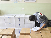 Distribution of rations from UNICEF and the Ministry of Social Affairs occurs in schools for displaced people in Beirut, Lebanon, on October...