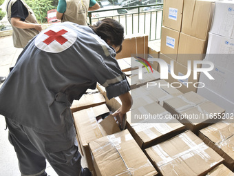 Distribution of rations from UNICEF and the Ministry of Social Affairs occurs in schools for displaced people in Beirut, Lebanon, on October...