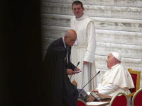 Pope Francis attends the Instrumentum laboris part II at the Paolo VI Hall in the Vatican on October 10, 2024. (