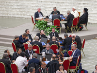 Pope Francis attends the Instrumentum laboris part II at the Paolo VI Hall in the Vatican on October 10, 2024. (