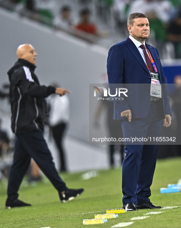 Maksim Lisitsyn, Head Coach of Kyrgyzstan, reacts during the FIFA World Cup 2026 AFC Asian Qualifiers 3rd round group A match between Qatar...