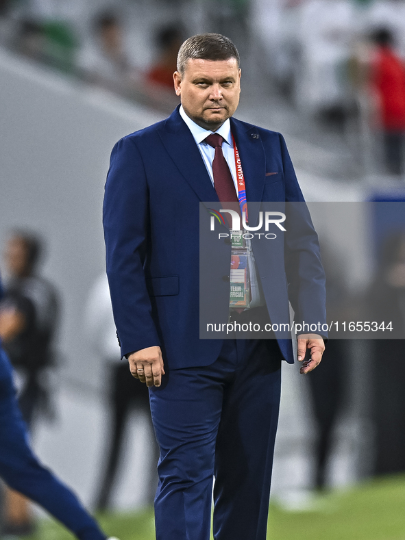 Maksim Lisitsyn, Head Coach of Kyrgyzstan, reacts during the FIFA World Cup 2026 AFC Asian Qualifiers 3rd round group A match between Qatar...