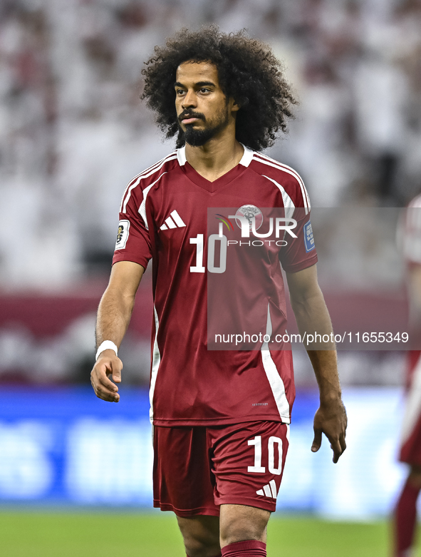 Akram Afif of Qatar plays in the FIFA World Cup 2026 AFC Asian Qualifiers 3rd round group A match between Qatar and Kyrgyzstan at Al Thumama...