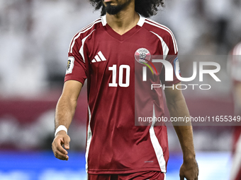 Akram Afif of Qatar plays in the FIFA World Cup 2026 AFC Asian Qualifiers 3rd round group A match between Qatar and Kyrgyzstan at Al Thumama...