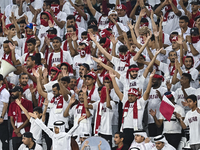 Qatar supporters cheer for their team during the FIFA World Cup 2026 AFC Asian Qualifiers 3rd round group A match between Qatar and Kyrgyzst...