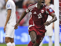 Almoez Ali of Qatar celebrates after scoring the opening goal during the FIFA World Cup 2026 AFC Asian Qualifiers 3rd round group A match be...