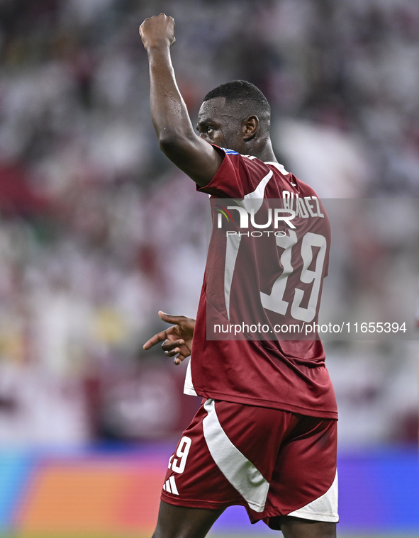 Almoez Ali of Qatar celebrates after scoring the opening goal during the FIFA World Cup 2026 AFC Asian Qualifiers 3rd round group A match be...