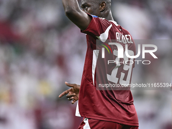 Almoez Ali of Qatar celebrates after scoring the opening goal during the FIFA World Cup 2026 AFC Asian Qualifiers 3rd round group A match be...