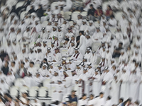 Qatar supporters cheer for their team during the FIFA World Cup 2026 AFC Asian Qualifiers 3rd round group A match between Qatar and Kyrgyzst...