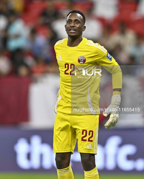 Meshaal Barsham of Qatar plays in the FIFA World Cup 2026 AFC Asian Qualifiers 3rd round group A match between Qatar and Kyrgyzstan at Al Th...