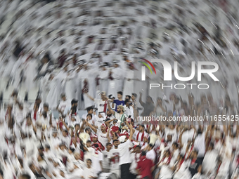 Qatar supporters cheer for their team during the FIFA World Cup 2026 AFC Asian Qualifiers 3rd round group A match between Qatar and Kyrgyzst...