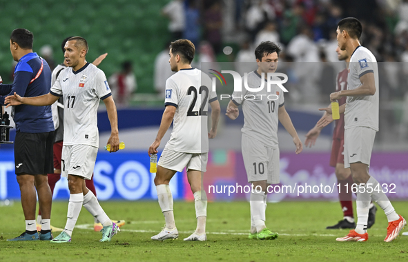 Players of Kyrgyzstan express their dejection after the FIFA World Cup 2026 AFC Asian Qualifiers 3rd round group A match between Qatar and K...