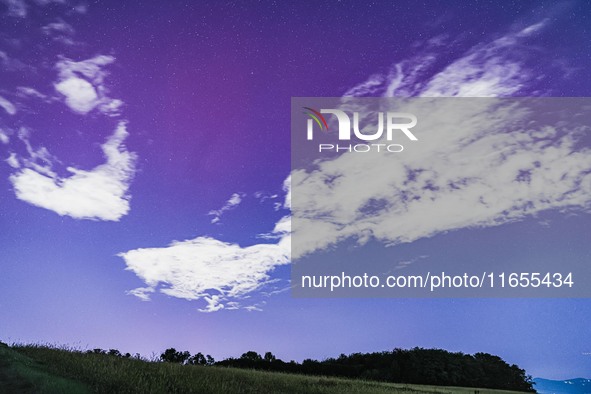 A general view of the aurora borealis in Milan, Italy, on October 10, 2024 