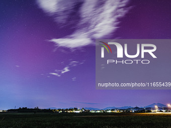 A general view of the aurora borealis in Milan, Italy, on October 10, 2024 (