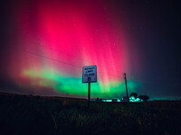 The night sky in Wisconsin glows with the Northern Lights as a geomagnetic storm brings vibrant pink and green colors to a majority of the n...