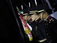 Cadets stand before the Commemorative Ceremony of the 200th Anniversary of the Mexican Republic in the Zocalo in Mexico City, Mexico, on Oct...