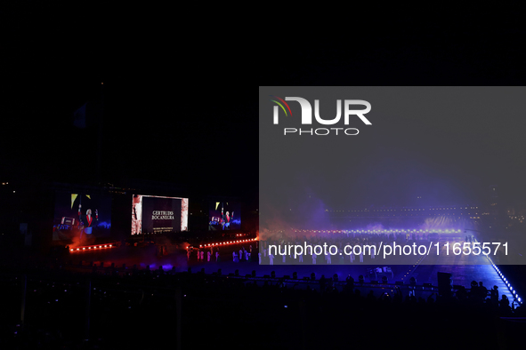 A performance and commemorative ceremony of the 200th anniversary of the Mexican Republic takes place in the Zocalo of Mexico City, Mexico,...