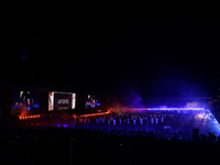 A performance and commemorative ceremony of the 200th anniversary of the Mexican Republic takes place in the Zocalo of Mexico City, Mexico,...